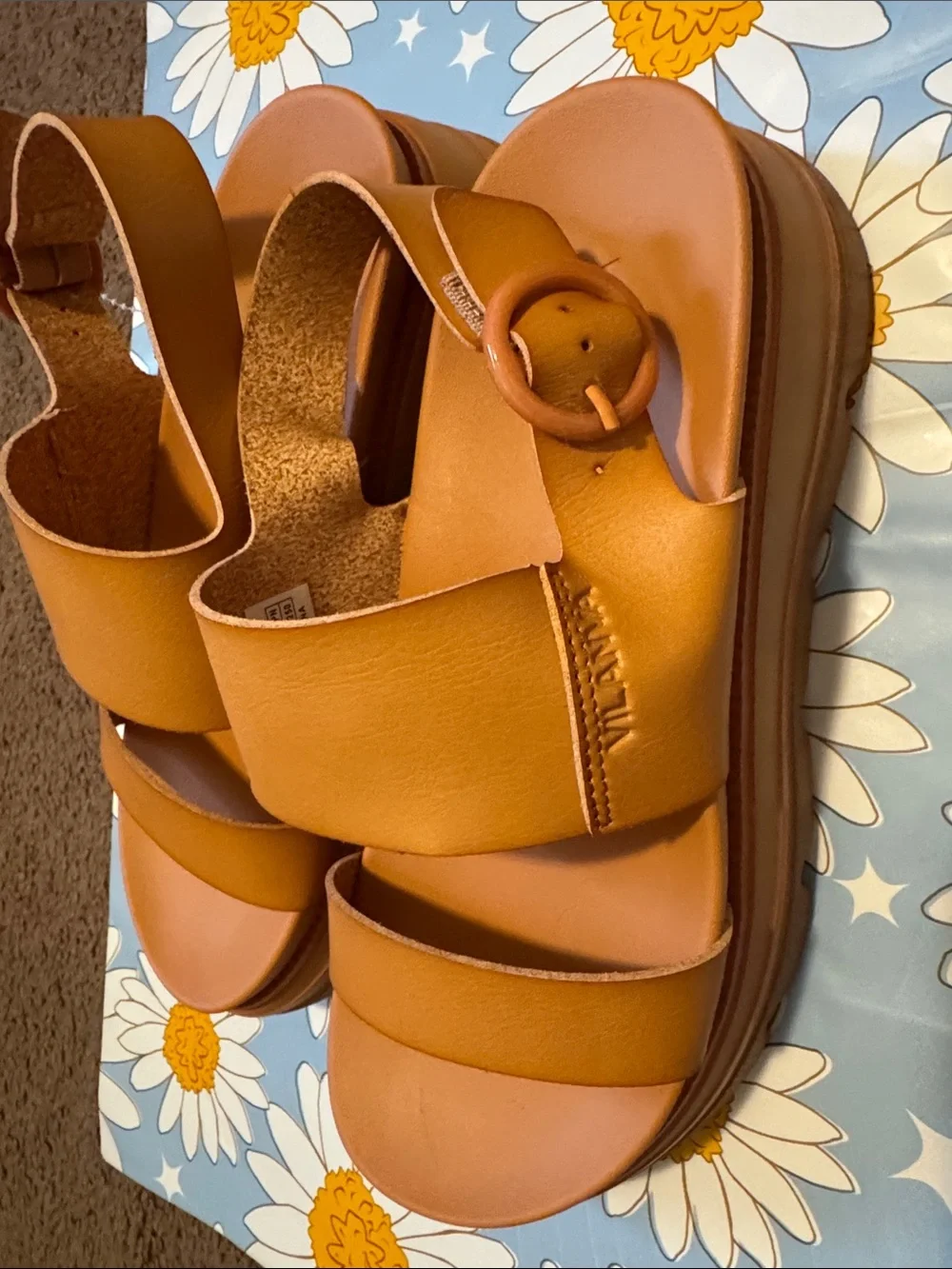 Tan Double-Strap Platform Sandals